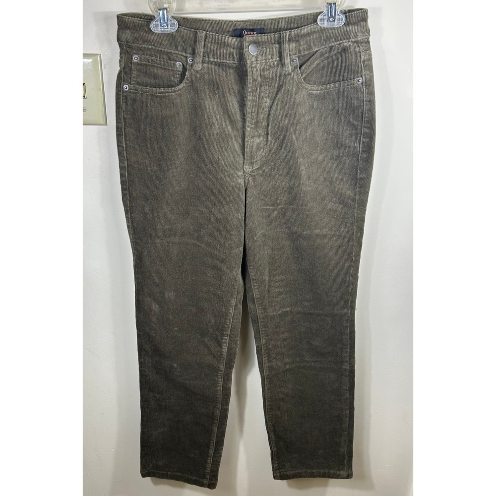 Quince Corduroy Pants Womens 8 Seaweed Green Organic Stretch Straight Leg Earthy